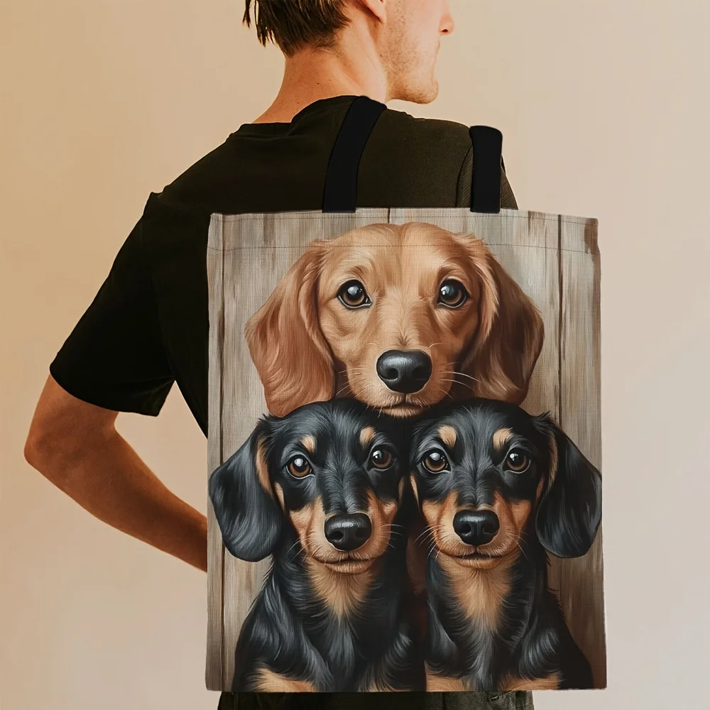 1pc Kawaii Dachshund Print Tote Bag Casual Shoulder Bag Large Capacity for Travel Beach & Shopping for Women's Fashion Pouch
