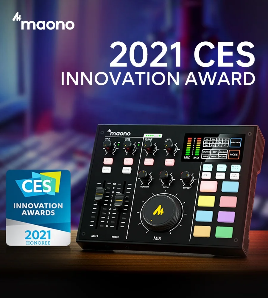 MAONO Podcast Equipment Bundle Podcast Mixer Condenser Microphone Game Headphone Monitor Speaker Podcast Sound Cards Audio Mixer view 2