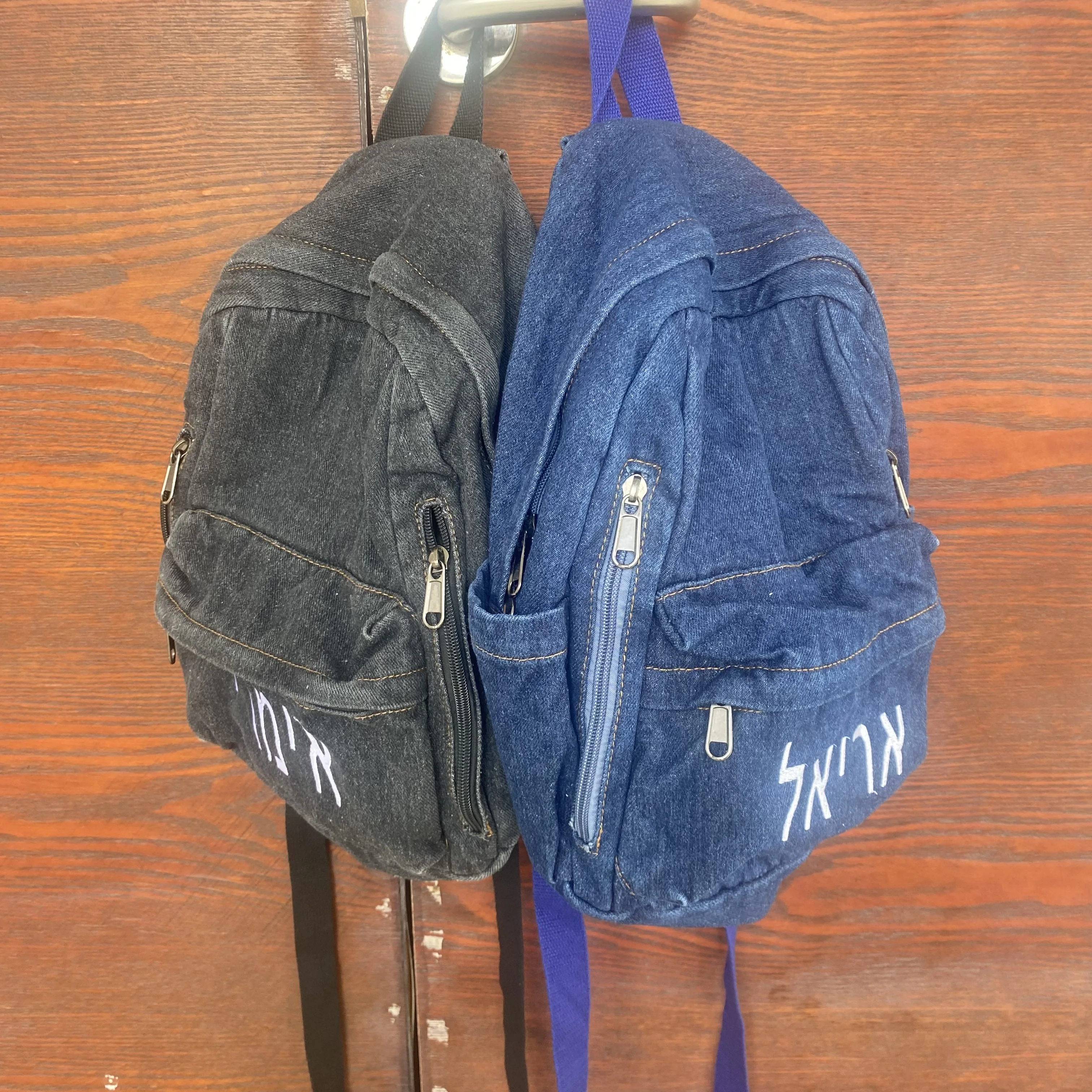 Vintage Denim Backpack Personalized Name Double Zipper Backpack Student Backpack Fashion Casual Travel Large Capacity Backpack