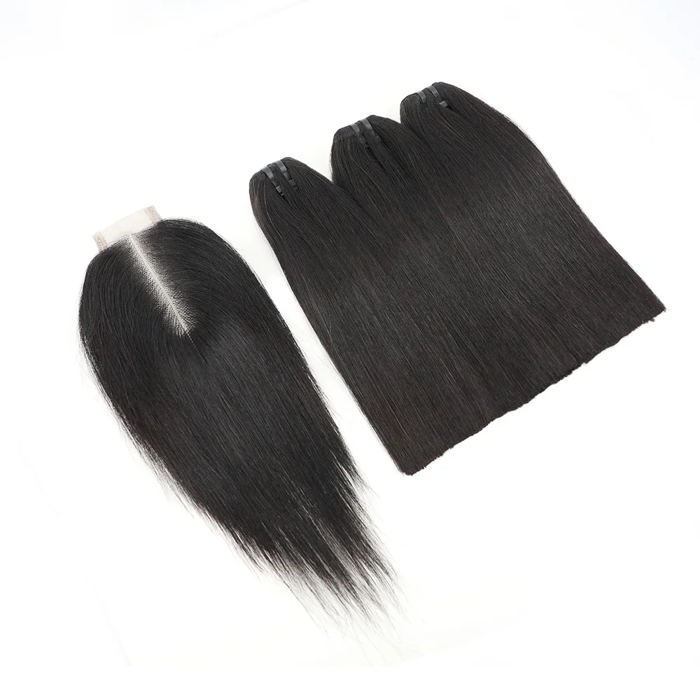 Sophia-Bundles de cheveux humains raides pour femmes, extension de cheveux vietnamiens, fermeture à lacet 2x6, 3 faisceaux