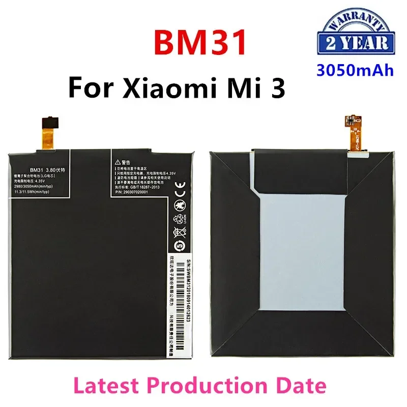 

100% Orginal BM31 3050mAh Battery For Xiaomi Mi 3 Mi3 M3 BM31 High Quality Phone Replacement Batteries