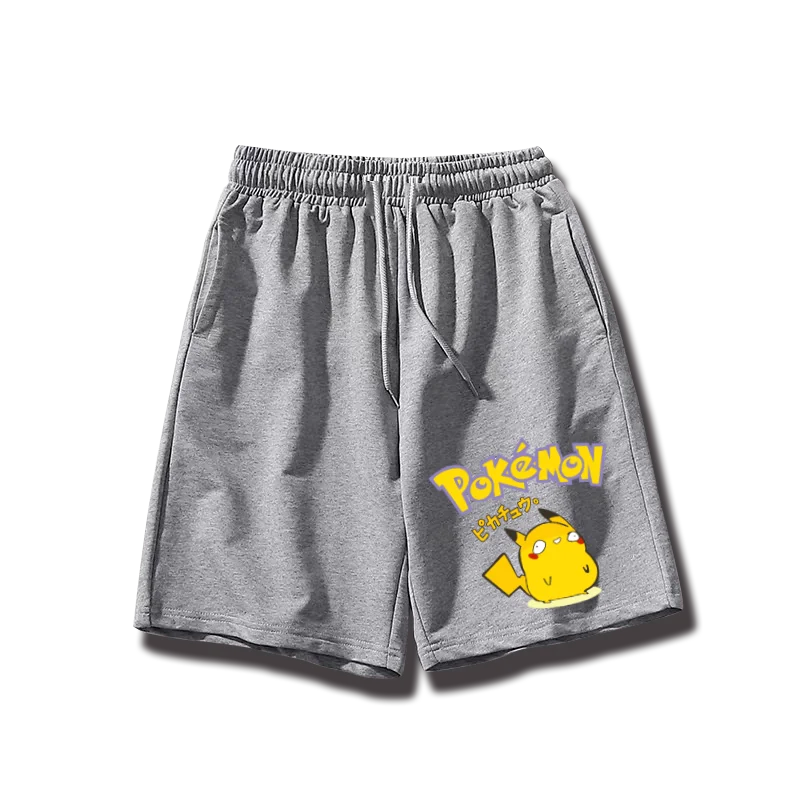 กางเกงขาสั้นผ้าฝ้ายแท้สไตล์อนิเมะญี่ปุ่นโปเกมอน กางเกงคาปรีไซส์ใหญ่ลายโปเกมอนน่ารักและฉลาด ทันสมัย