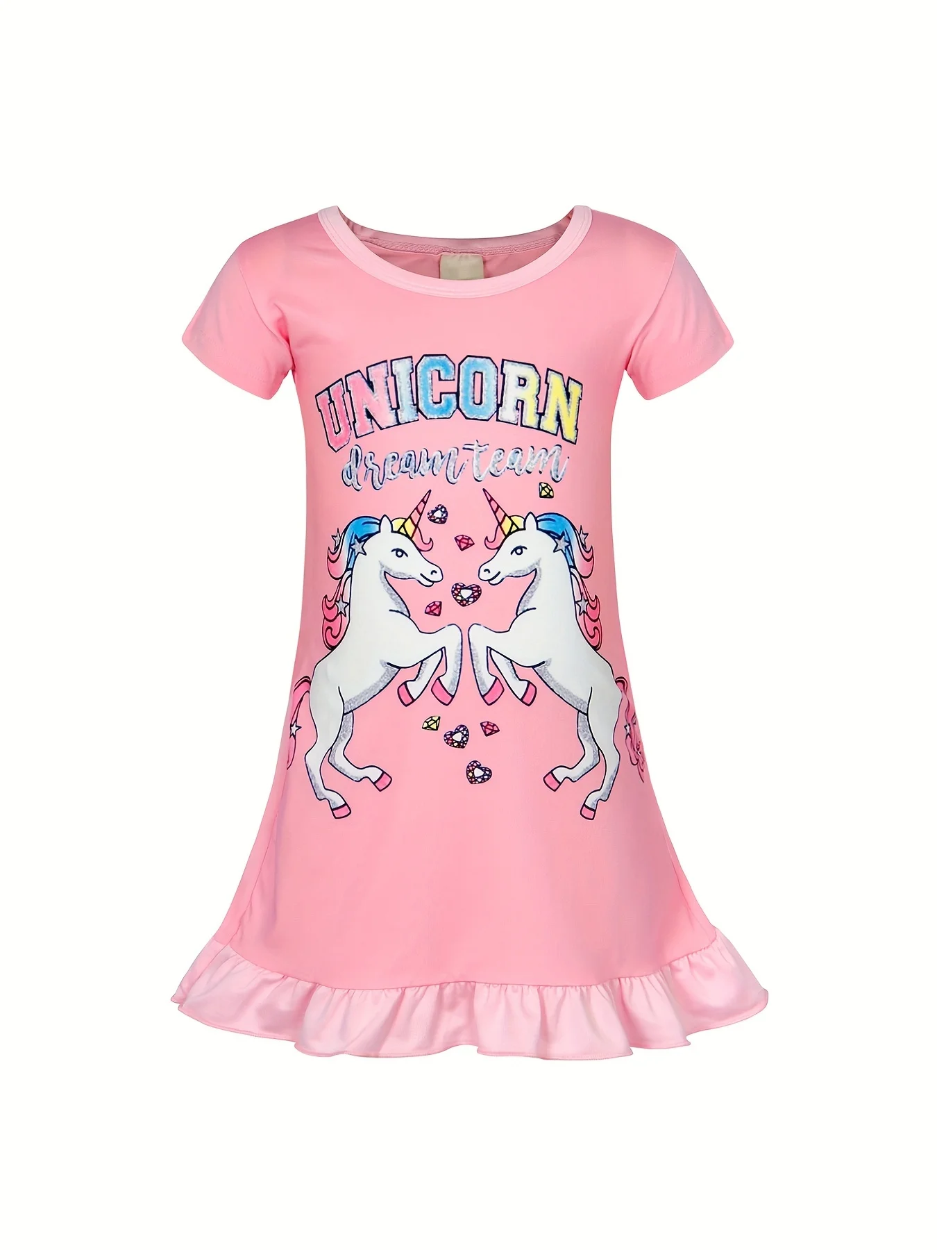 Girls Unicorn Nightgowns Kids Rainbow Nightie Nightdress Short Sleeve Nighties Dressing Child Sleeping Outfit