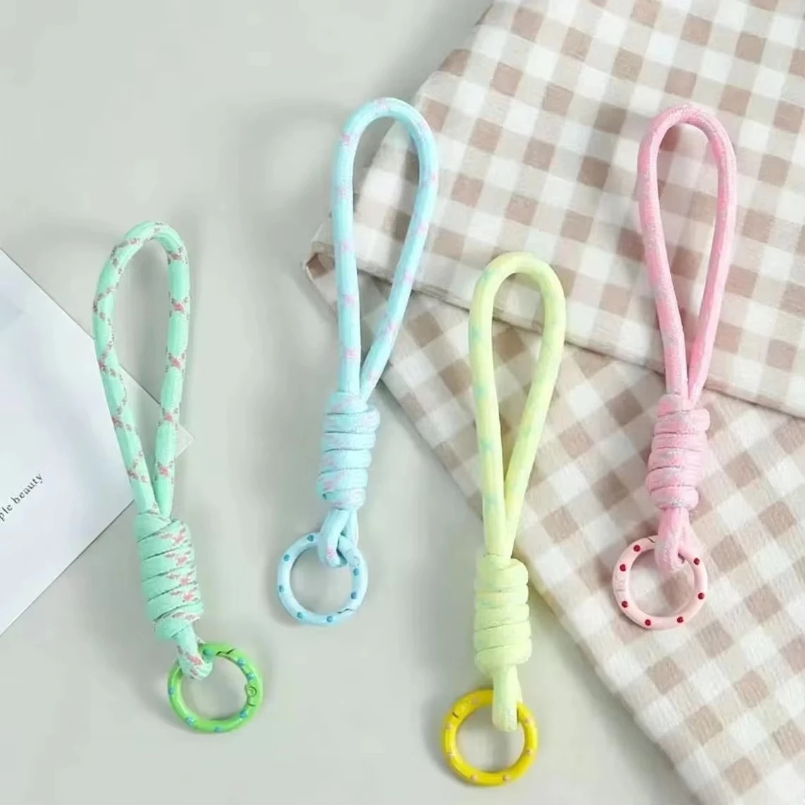 5-10PCS Macaron Color Braided Keychain Lanyard Phone Strap Wrist Strap Bag Accessory Colorful Keyring Cord Random Colors