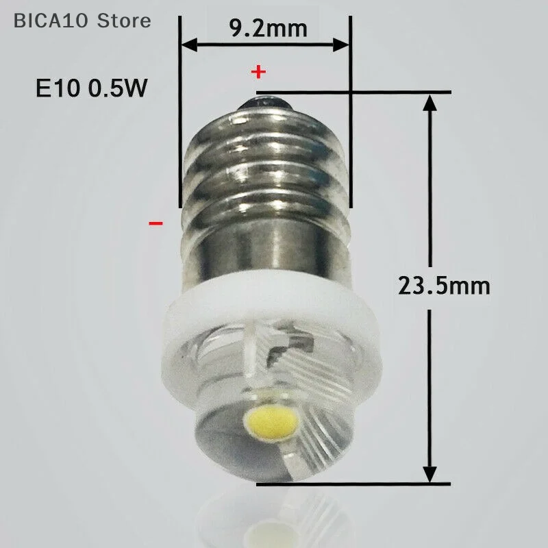 1Pc 3V/4.5V/6V 0.5W Torch Flashlight Bulb 6000K White LED E10 Socket Replacement Bulb for Torch LED Bulb