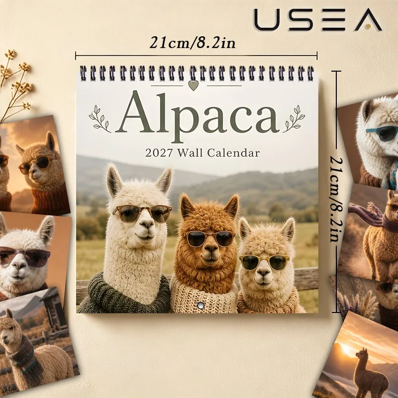 2027 Alpaca Wall Calendar, 12-Month Monthly Planner & Habit Tracker, Trendy Animal Organizer, Ideal Christmas & New Year Gift