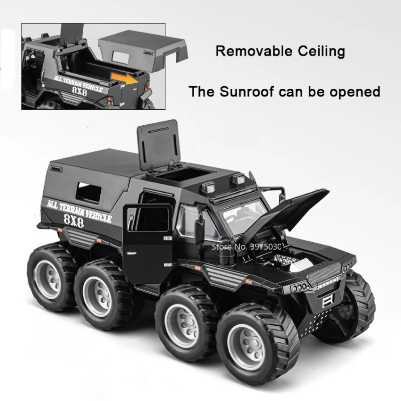 1/32 Alloy Diecast Model Car Russian Avtoros Shaman 8x8 ATV Metal Vehicles Car Model Sound and Light Simulation Collection Gifts