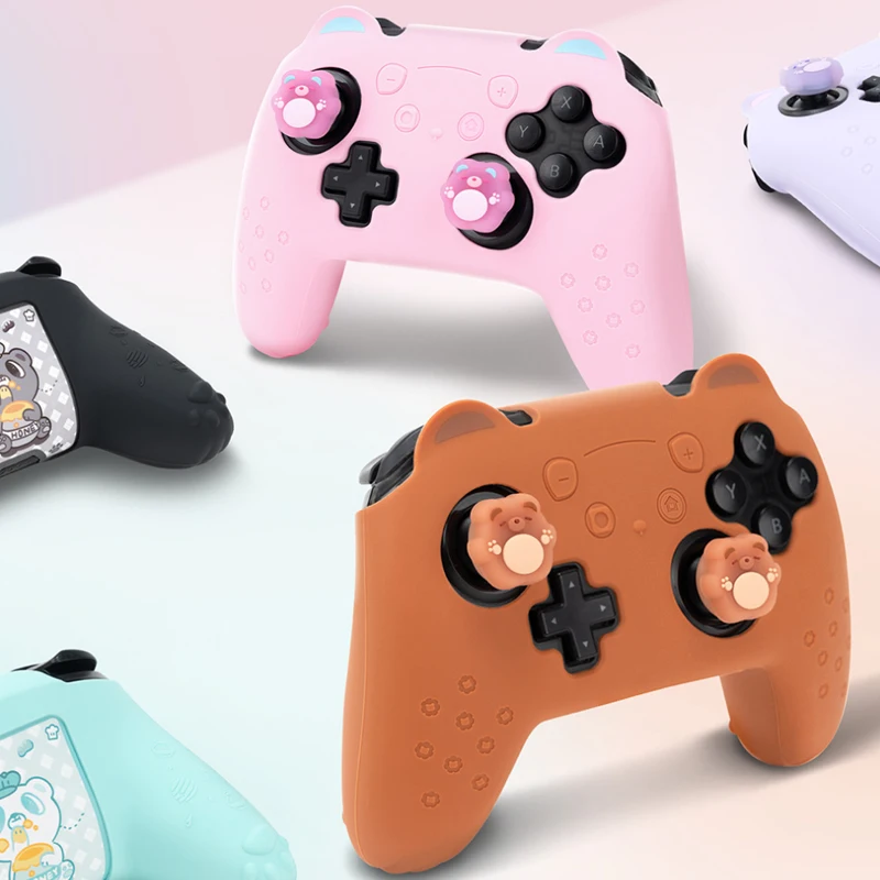 Lovable Bear Ear Silicone Soft Shell Gamepad Sticker Skin For Nintendo Switch Pro Controller Case Thumb Stick Grip Cap Cover