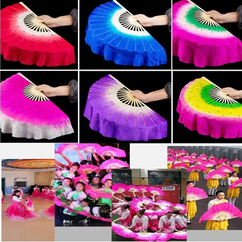 

26cm Bamboo Chinese Short Bellydance Fan Kids Children 10cm Half Circle Silk Bamboo Fans 10 Styles Hand Dye Adults Fan