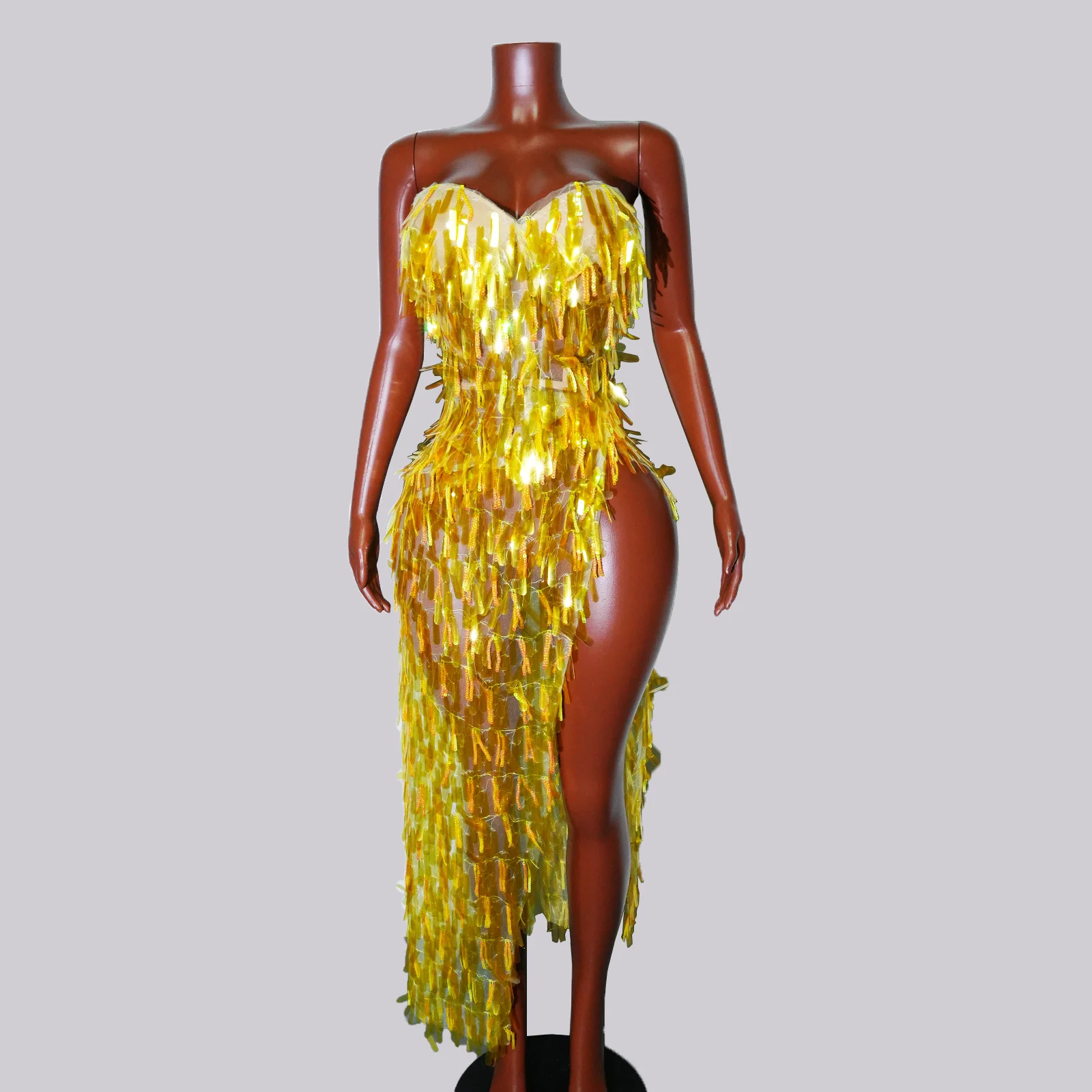 

Glitter Gold Sleeveless Sequin Long Dresses Sexy Dance Women For Singer Party Costumes Gown Drag Queen Birthday Stage Performace