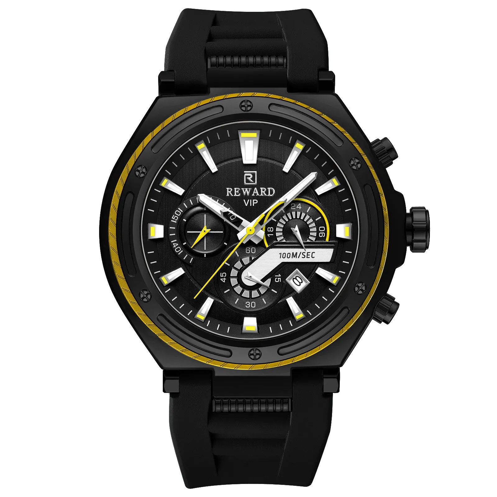 Multifunctional Sports Quartz Men's Watch Silicone Strap Three Eyes Six Hands Chronograph Men's Watch Waterproof