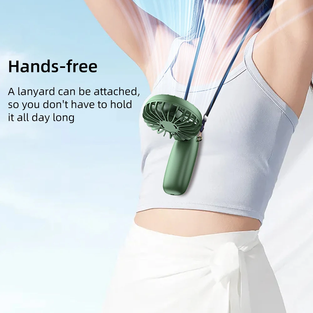 Handheld Mini Fan with 6 Speed Settings USB Rechargeable Foldable Design Phone Stand & Neck Hanging  Portable for Desk/Outdoor