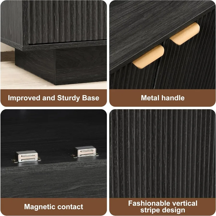 خزانة بوفيه جانبية كبيرة الحجم مقاس 63 بوصة، طاولة بوفيه حديثة، خزانة بار النبيذ مع 4 أبواب لغرفة الطعام