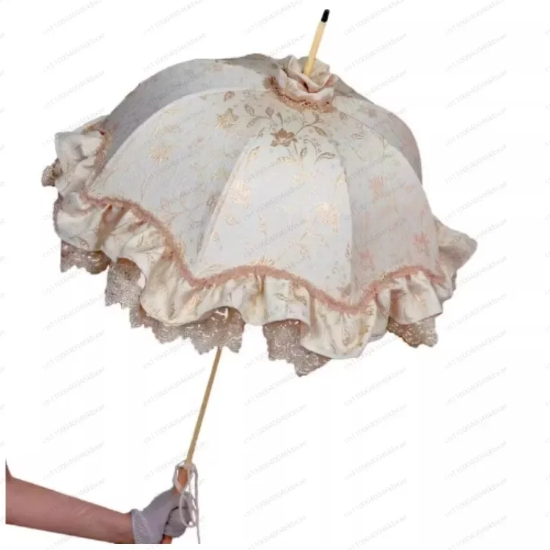 Antique Lace Long Handle Umbrella Handmade Satin Bridal Shower Gift Vintage