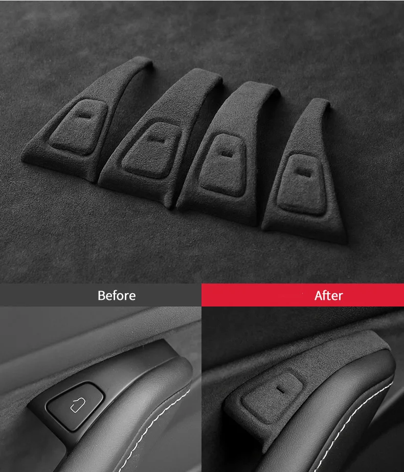 For Tesla Model 3/Y Alcantara Decoration-Steering Wheel Trims/Turn Signal Talks Cover/Windows Door Switch/Key Fob Holder