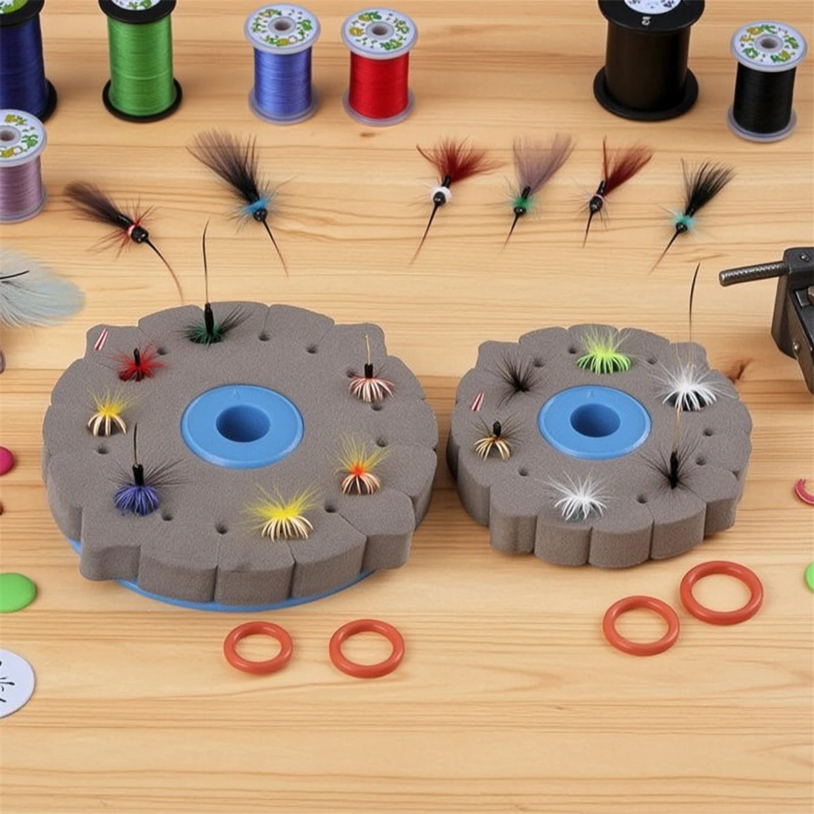 2 Pieces Fly Tying Foam Rack Scalloped Foam Rack with Mounting Rings Fly Tying Tool Holder Round Compact for Anglers