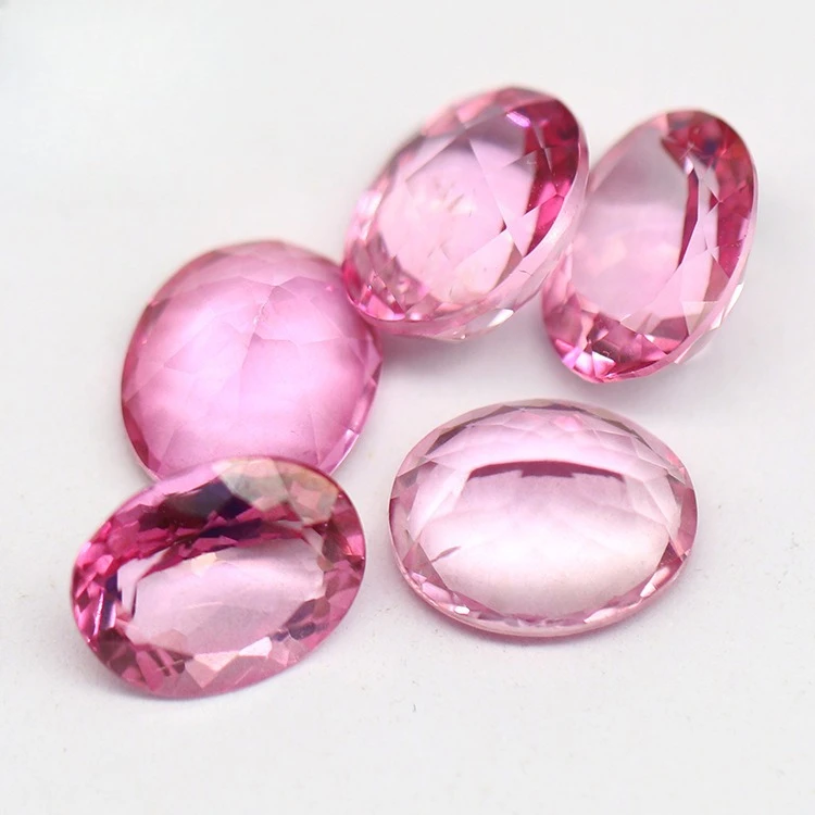 Pink Topaz Oval Egg-shaped Ring Laminated Loose Stone Jewelry Set with Matching Stones