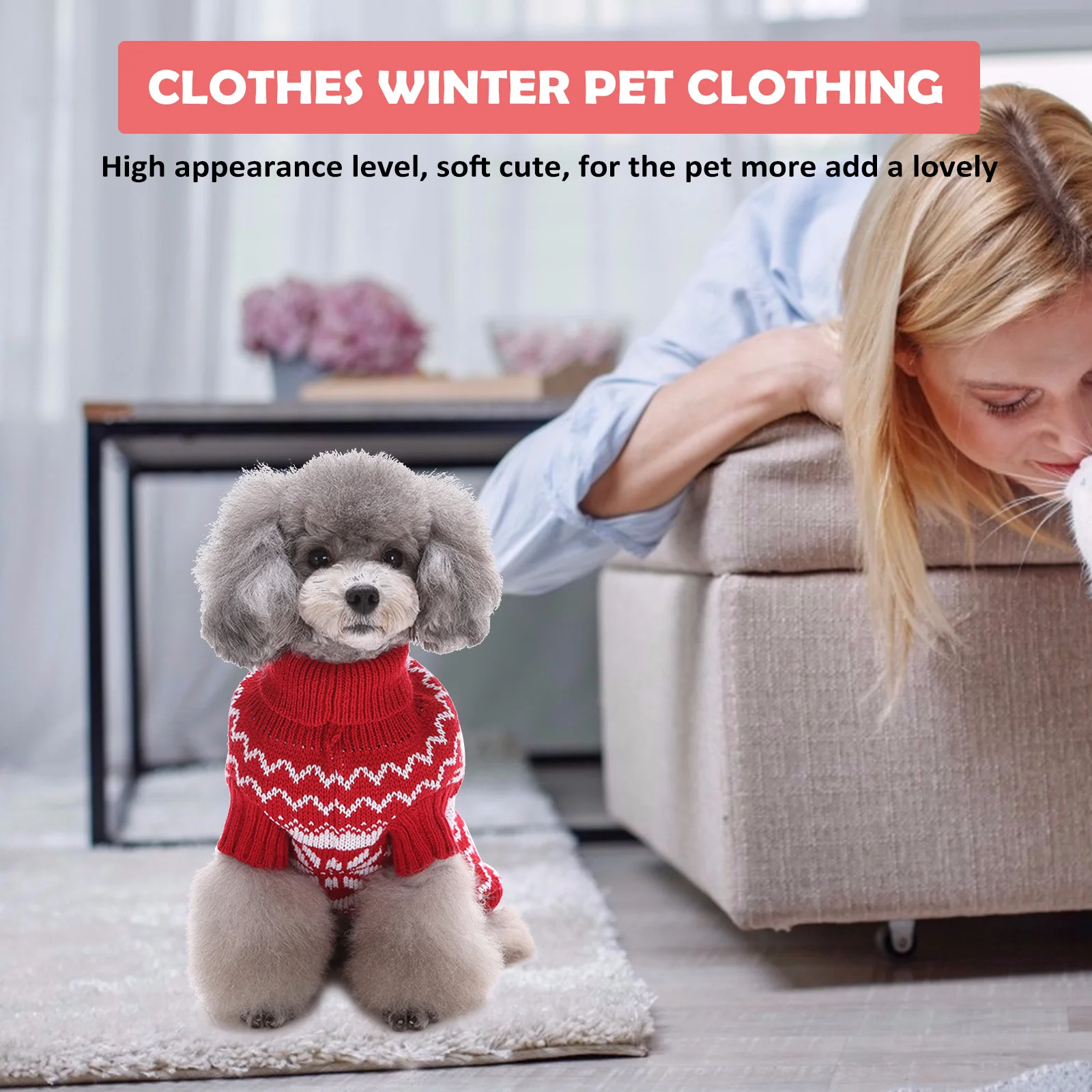 

Pet Sweater Red Warm Puppy Clothes Dog Winter Coat Snowflake Pattern Xmas Festival Holiday Pet Sweater