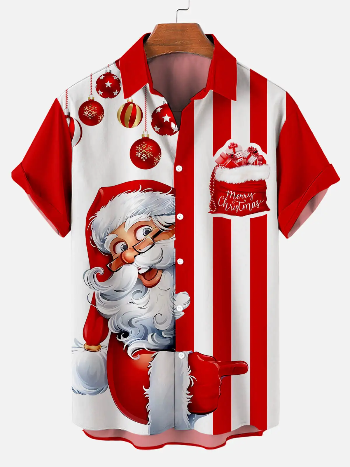 Funny Santa Claus Men's Christmas Shirt Short Sleeve Button-down Summer Holiday Hawaiian Shirt Men's Beach Vacation Top Shirt