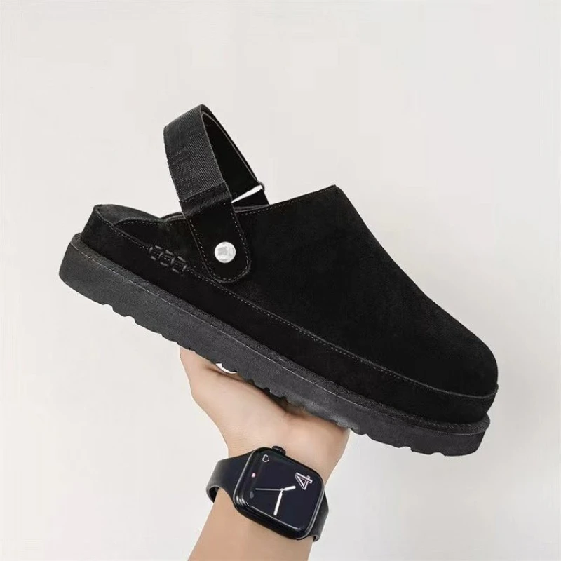 Designer Snow Platform Boots  Winter New Cashmere Warm Thick Soles Without Heel-covered Hair Half Slipper Cotton Shoes for Women