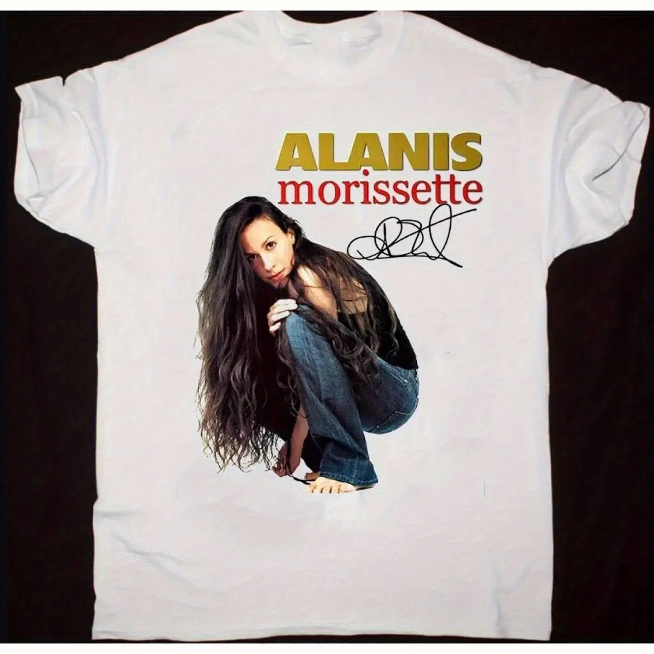 Alanis Morissette Unisex Short-Sleeve White T-Shirt (Fan Gift) Pure Cotton Loose-Fit Casual Streetwear Tee