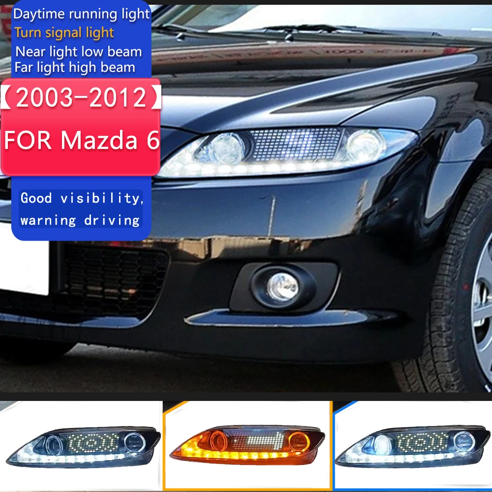 Car Lights for Mazda 6 LED Headlight Projector Lens 2003-2012 Mazda6 LED DRL Dynamic Signal Angel Eye Automotive Accessories