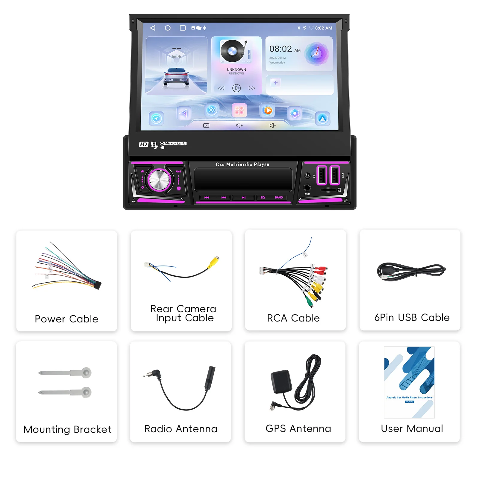 Podofo 2+64G Intelligentes Autosystem 1 Din Kabelloses Carplay Android Auto 7'' Auto-Multimediaplayer mit WLAN GPS Rückfahrkamera-Unterstützung – Detail 22