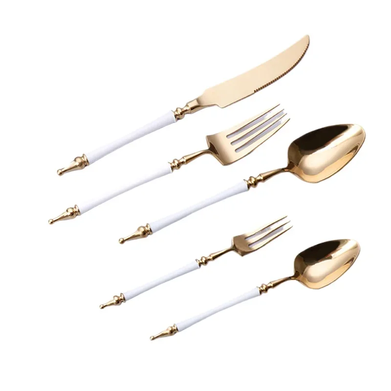 Luxury Western Gold Dinnerware Set Stainless Steel Knife Fork Tea Spoon Tableware Cutlery Set Kitchen Flatware Dishwasher Safe