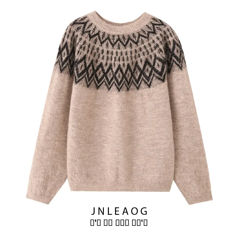 

JNLEAOG Faionable Knitted Sweater with Embroidery All-Match Autumn New Sle Women's Street Sle Long Sve round Ne