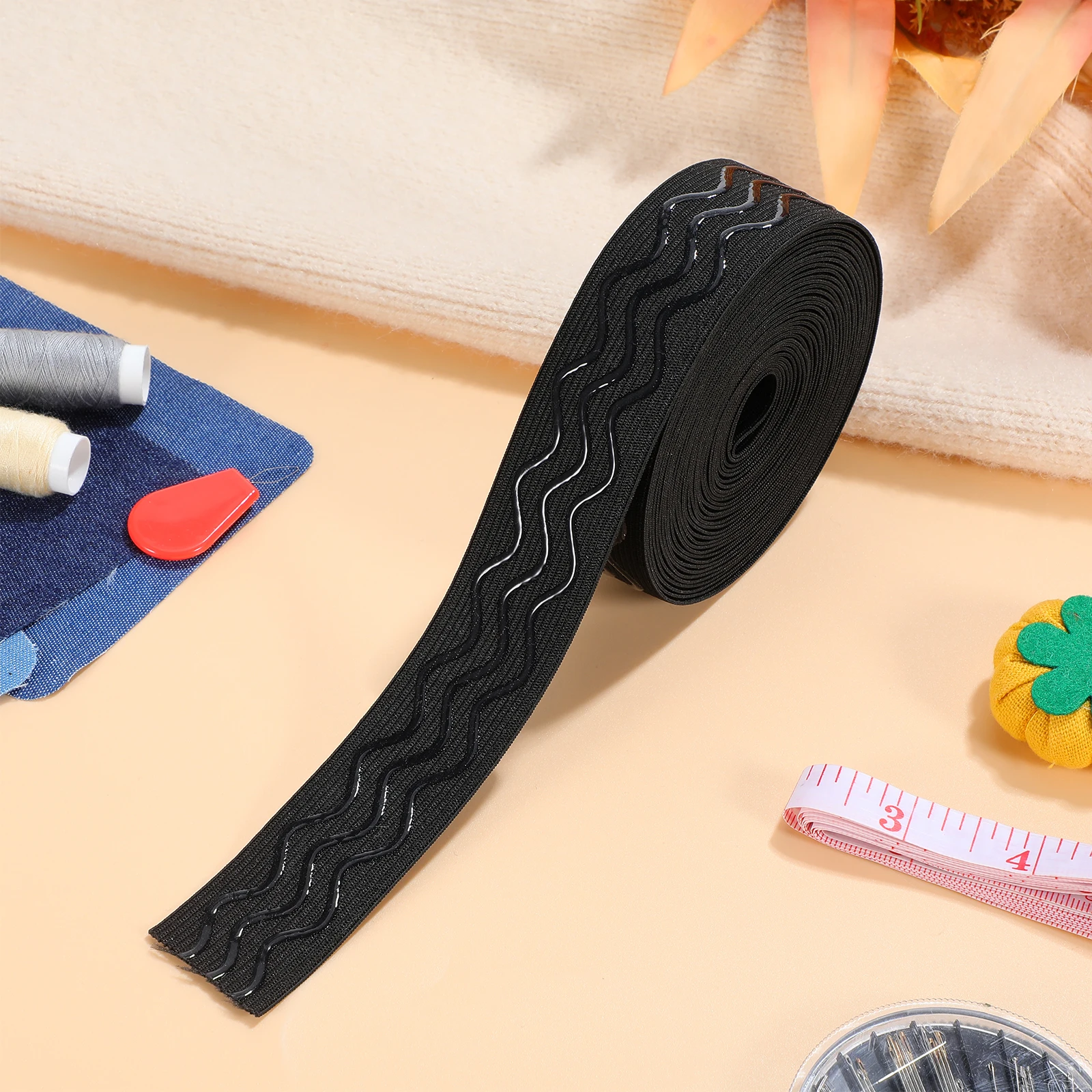 

1pcs 25Mm Non-Slip Flat Elastic Band Black Silicone Grip For Sewing Garment Waistband Craft Projects Wide Stretchable Rubber