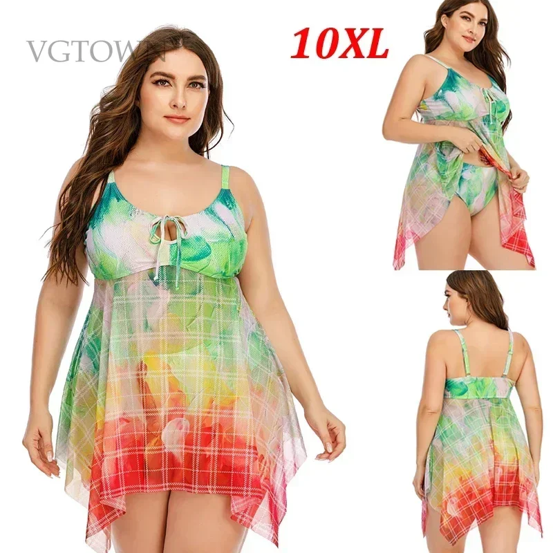

Новый танкини размера плюс 8XL 10XL пляжный купальный принт большой размер купальник купальник пуш-ап из двух частей купальник
