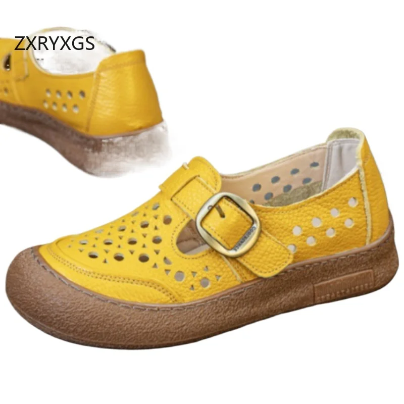 

ZXRYXGS/2020 Новинка весны и лета, туфли из натуральной кожи, женские сандалии на плоской подошве, дышащая и удобная дорожная обувь на плоской подошве