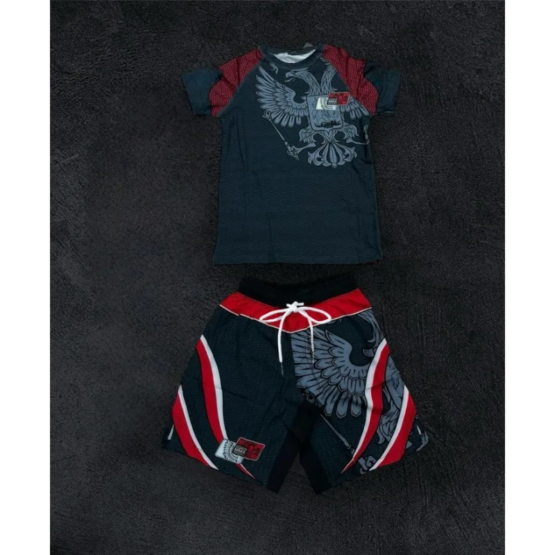 

2026Summer Boxing Jiu Jitsu Sports Set Men's Graphic Rash Guard T-shirts&Shorts Quick Drying Breahable Training Combat Suit MOTO