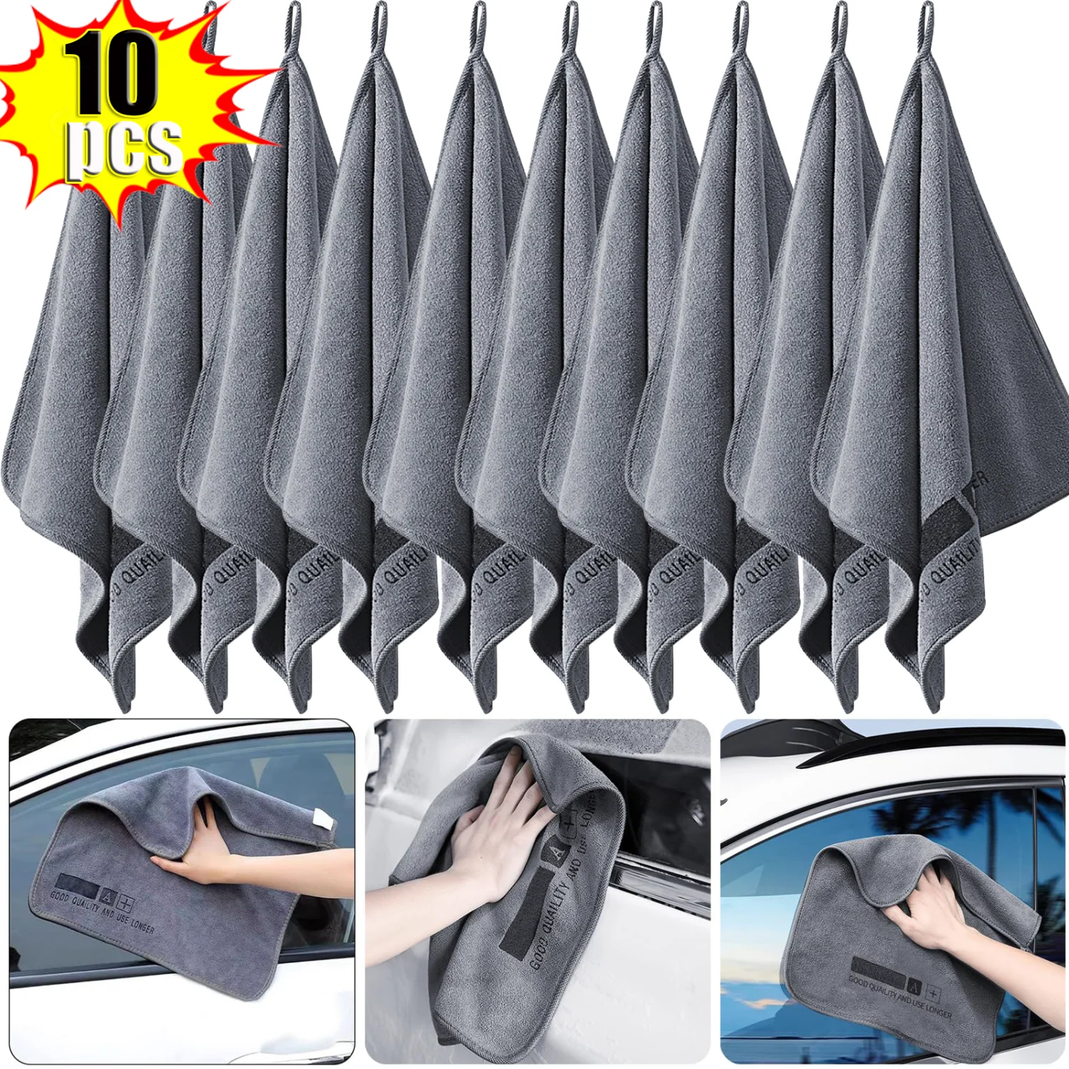 3-10PCS Superfine Fiber Car Wash Towel Auto Drying Cloth Microfiber Water Absorption Cleaning Rag Detailing Hemming Care Tool