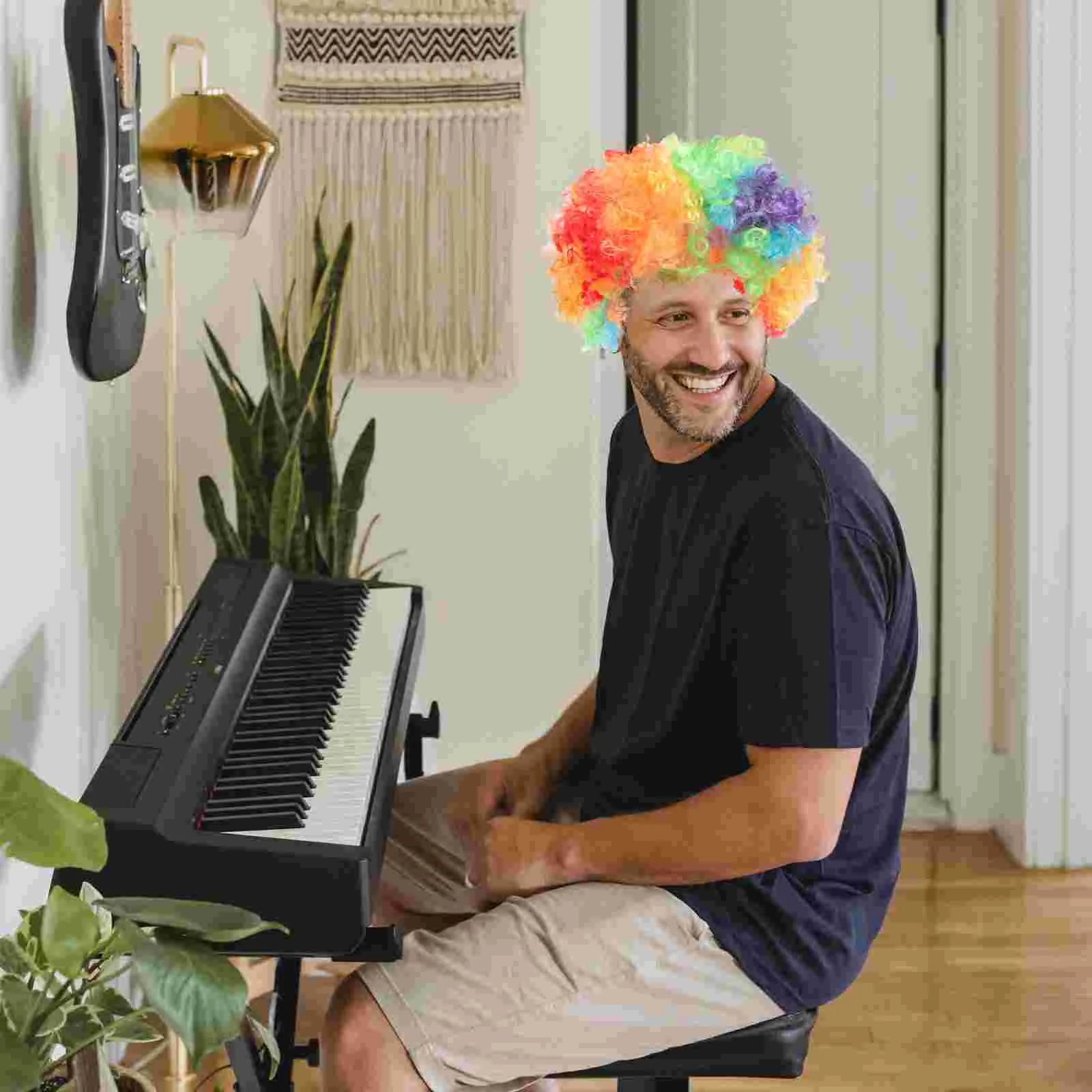 Halloween Costumes for Boys Color Fan Party Supply Clown Carnival Fake Hair Decorate 30x30cm Decorative Accessory Man