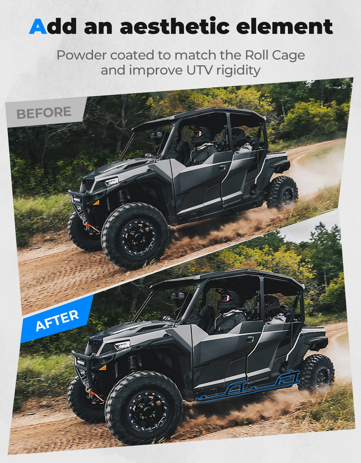 KEMIMOTO UTV Steel Rock Sliders Nerf Bar compatível com Polaris General 4 1000 /XP 4 1000 2017-2025 # 2881992 Amortecedor lateral da tubulação