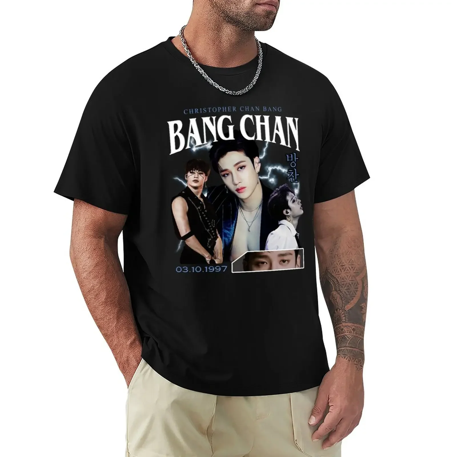 Bang Chan Shirt Vintage 90 Retro T Shirt Tee T-Shirt cat shirts t shirt man Anime t-shirt anime slim fit t shirts for men