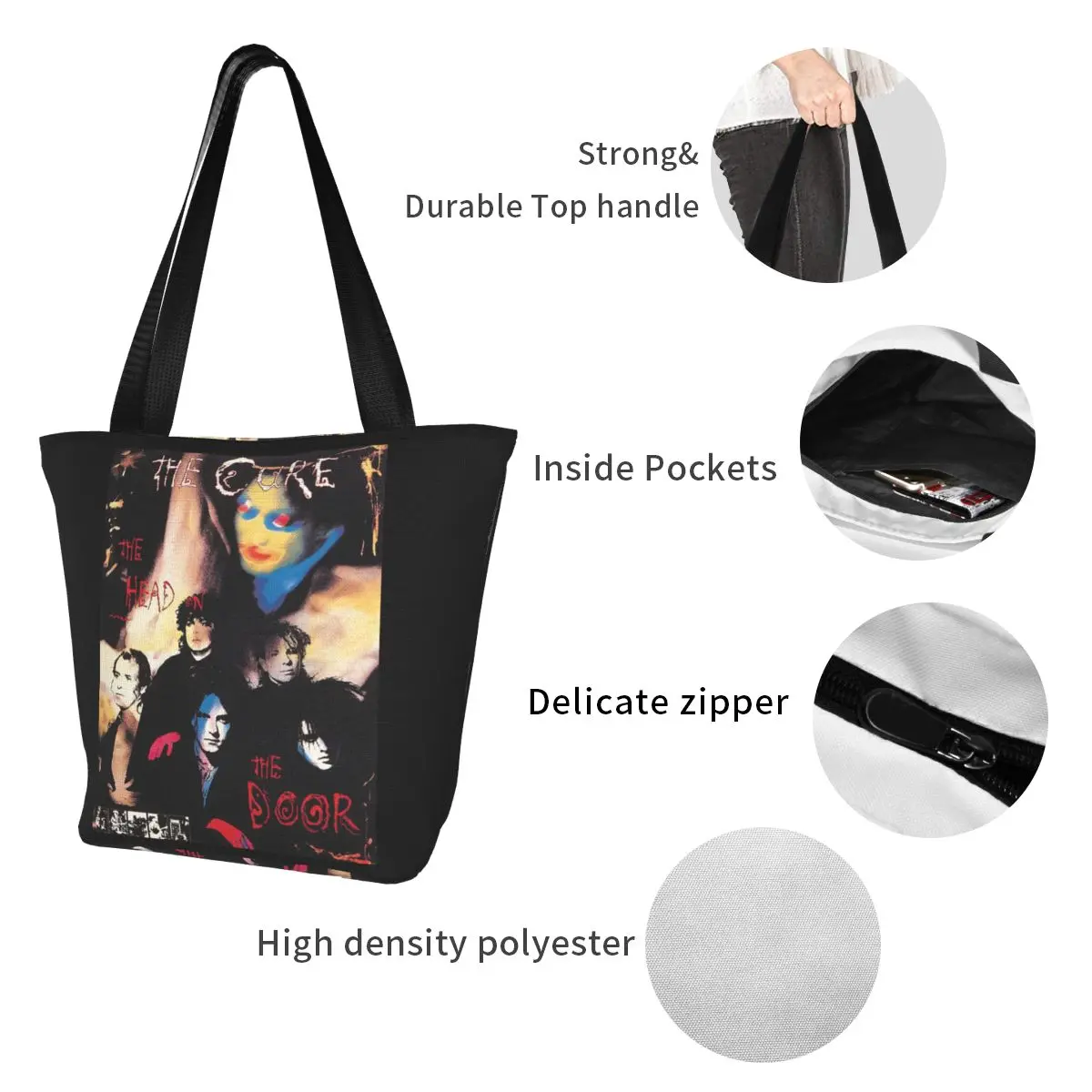 The Head On The Door Of The Cure Shopping Bag the cure music band boy england original punk Female Bulk Handbags  Outdoor Bags image 5