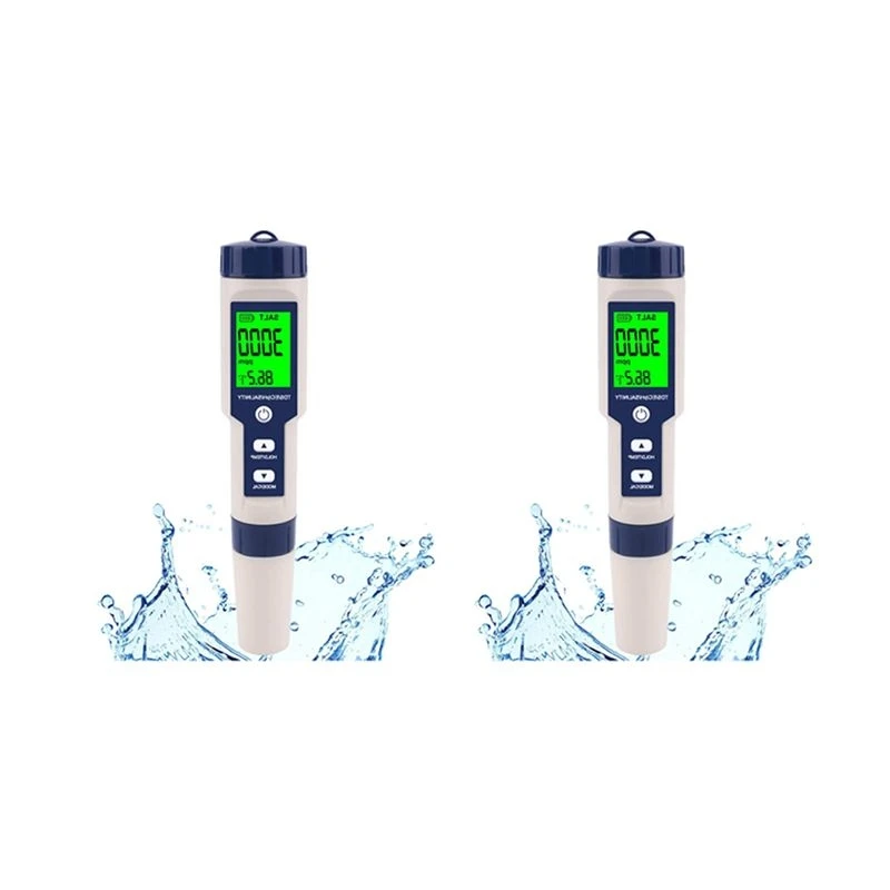 A89E-2X Pool Salt Tester, Digital Salinity Meter, High Accuracy 5 In 1 Salinity Tester For Salt Water, Waterproof Test Kit