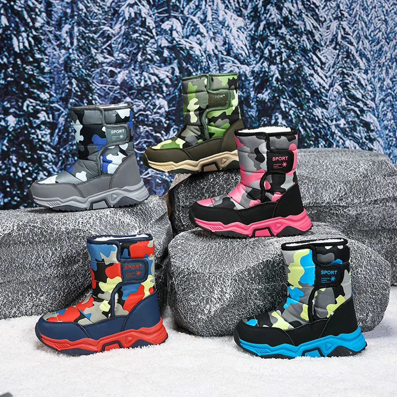 

2025 Winter Children Shoes Plush Waterproof Fabric Non-Slip Girl Shoes Rubber Sole Snow Boots Fashion Warm Outdoor Boots