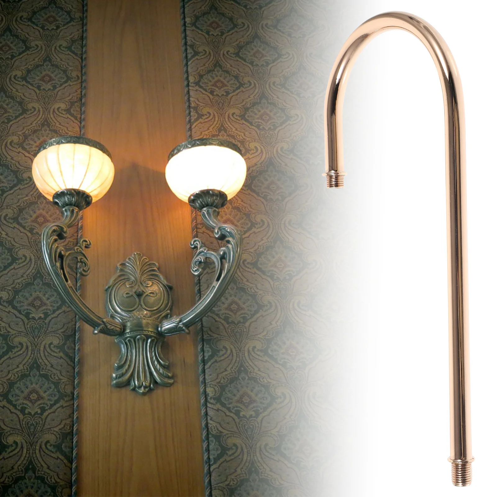 ウォールライト曲げ管アクセサリー 215mm フレンチゴールド M10ネジ ランプ製作ステム 壁掛けランプ修理用 照明器具 ダウンロッド