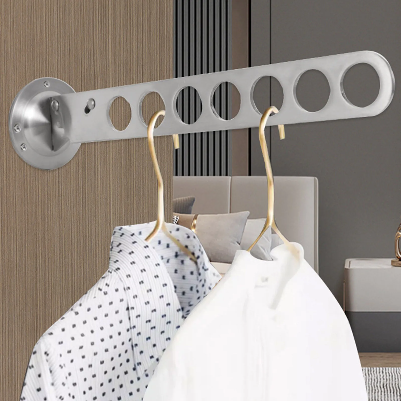 

Stainless Steel Clothes Hanger Rack Foldable Wardrobe ganizer Adjustable 5 Holes Bedroom Balcony Drying Garment Holder