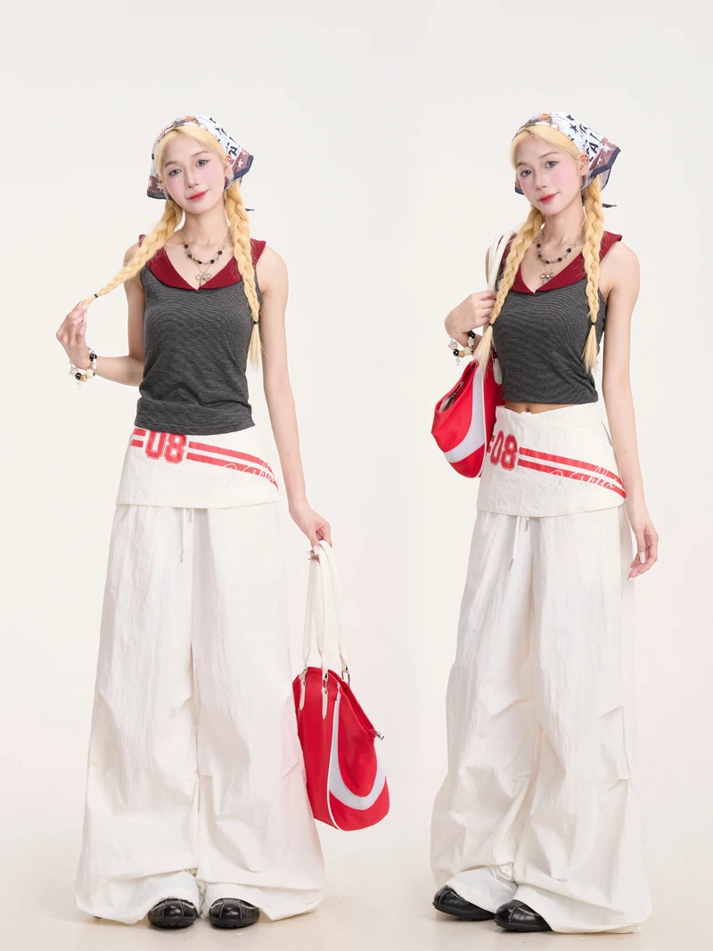 Parachutebroek Dames Baggy Lente Linnen Uitlopende pasvorm Cargostijl Buiten Minimalistisch Patchwork All-Match Trekkoorden Stedelijk Pittig