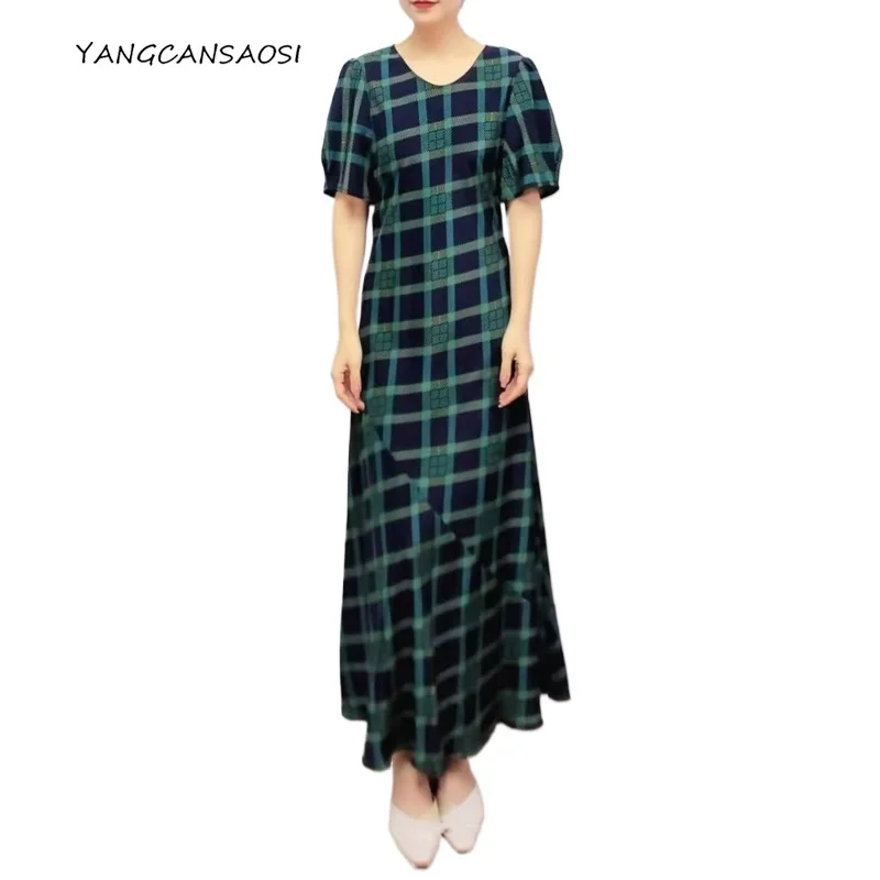 

Women's Fashion Summer New Slimming Slant Cut 100% Natural Mulberry Silk Crepe De Chine Round Neck Short Sleeve Fish Tail Dress