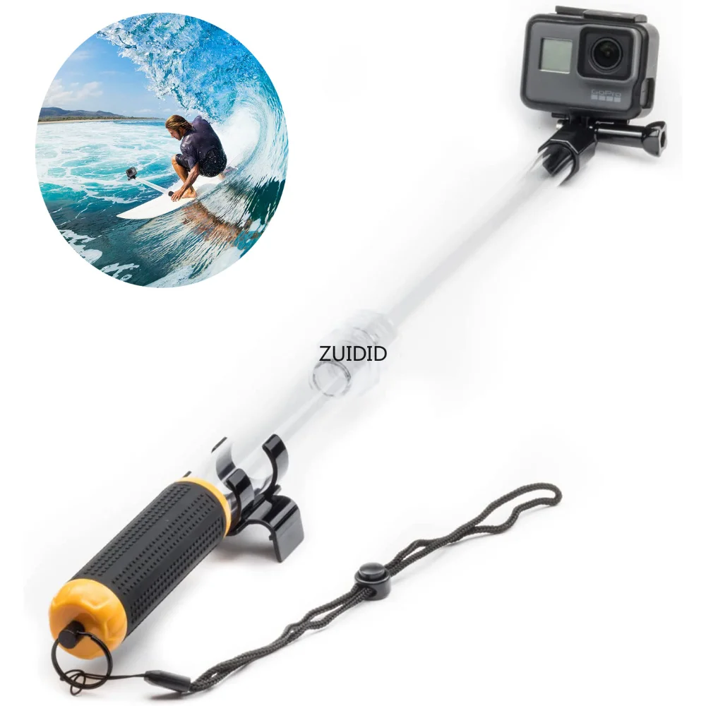 Telescopic Waterproof Float Monopod Crystal Selfie Stick Telescopic Transparent Diving Rod for Phone Gopro HERO 10 9 8 7 6 SJCAM