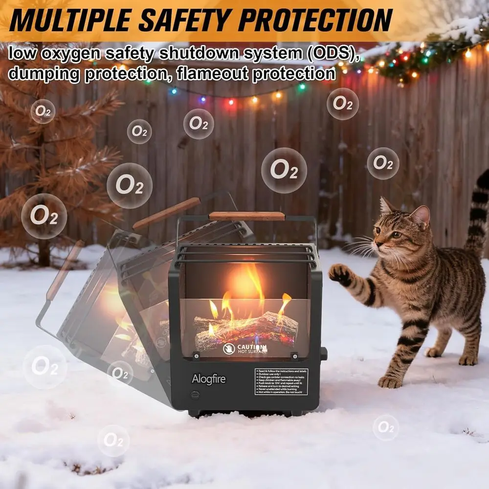 Portable 3-in-1 Gas Fire Pit, 5200 BTU Butane Heater, Outdoor Safe Tabletop Fire Bowl for Camping and Fishing view 5