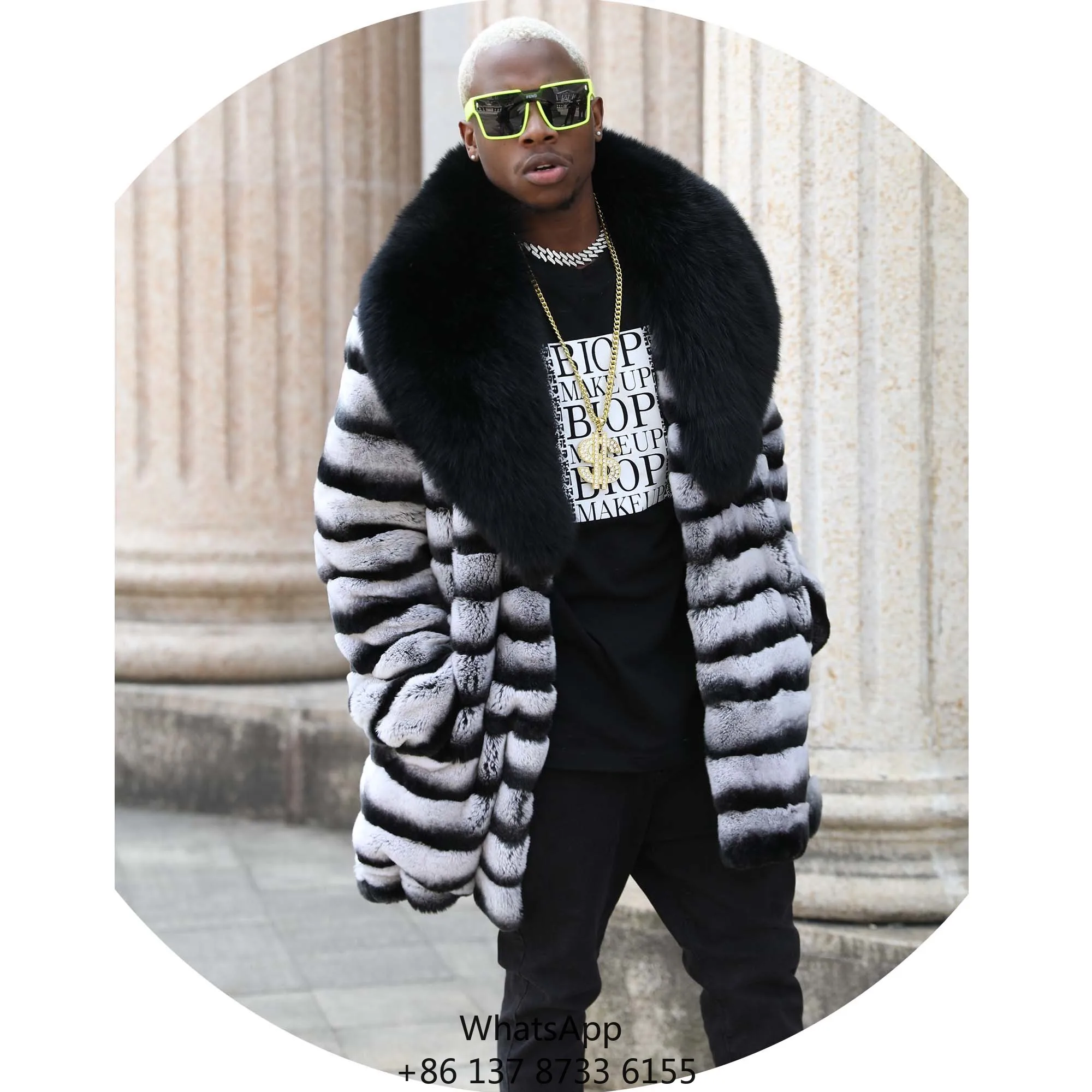 

Мужское высококачественное пальто из натурального меха кролика с индивидуальным дизайном, окрашенное под шиншиллу