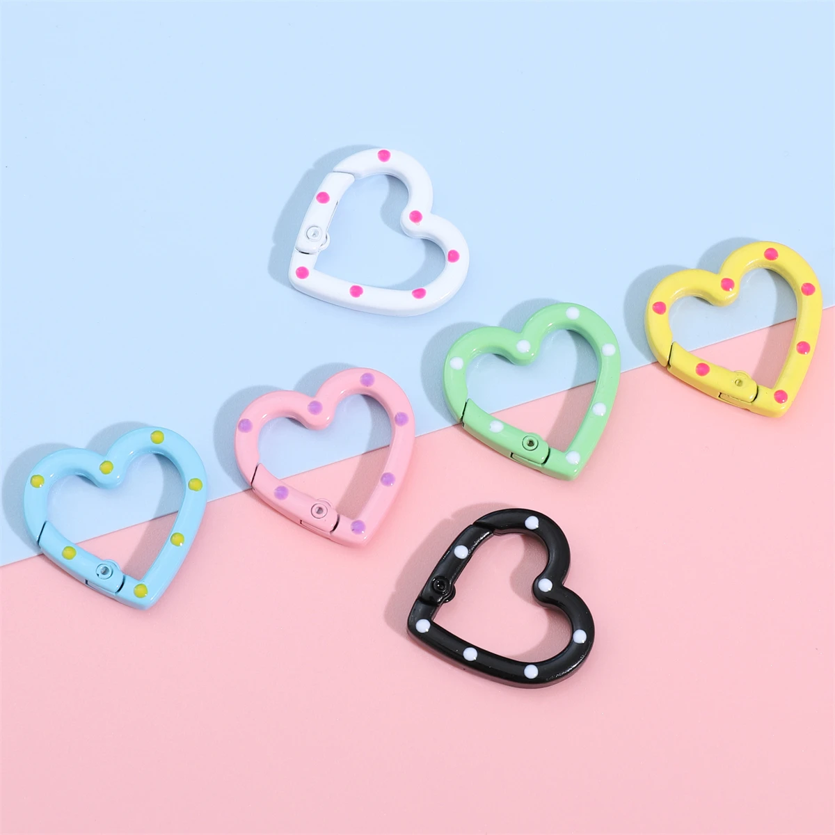 1pc Metal Heart Ring Spring Clasp Carabiner 25mm Keychain Clips Hook Dog Chain Diy Jewelry Buckle Connector Supplies view 3