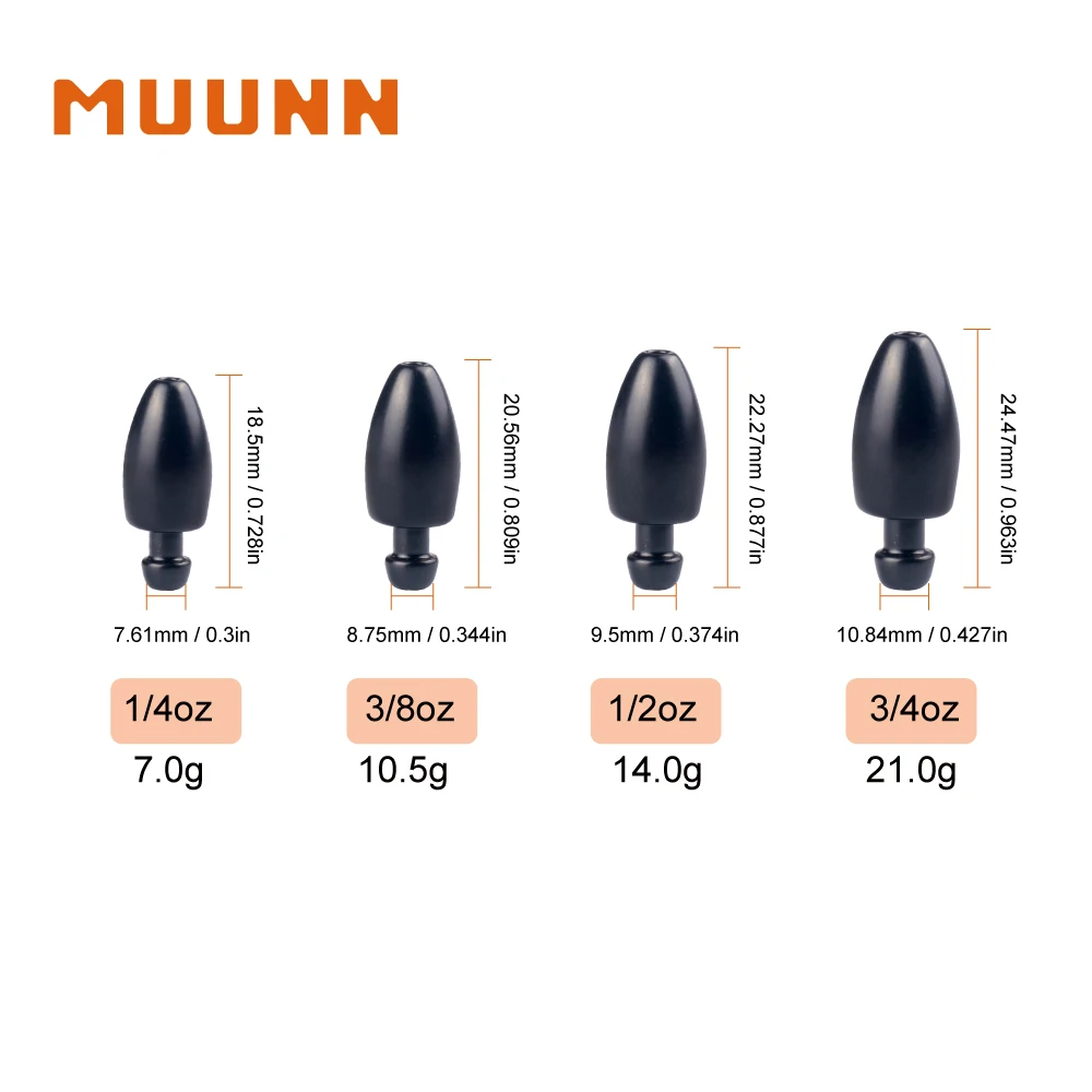 

MUUNN 5PCS 10PCS Tungsten Skirted Punch Weight,Texas Rig Connector 1/4 - 2OZ,Bass Carp Lure Accessories,Matt Black Color