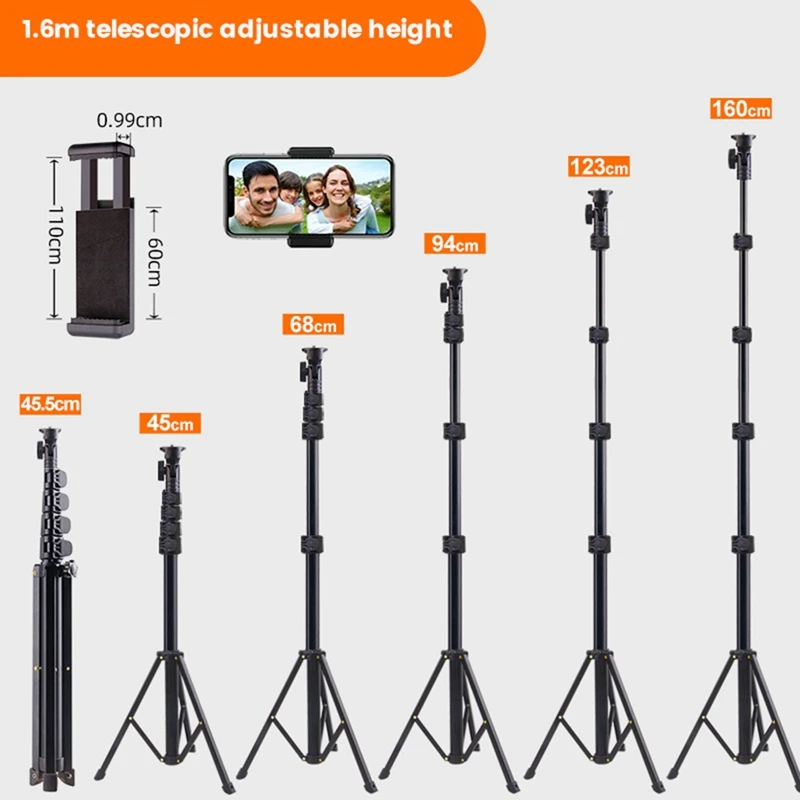 Tripod 64 inci untuk kamera ponsel, Tripod ponsel dengan Remote dan penahan ponsel, Tripod portabel untuk perekaman Video tahan lama